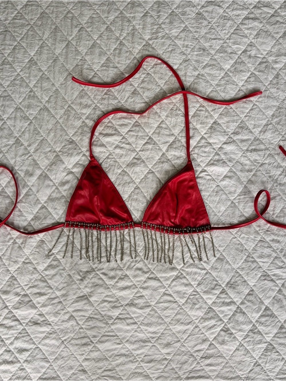 12th Tribe Red Fringe Triangle Bralette